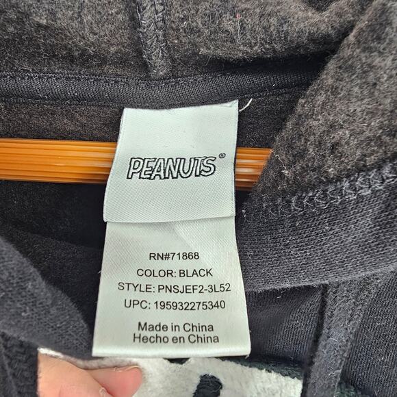 Peanuts Snoopy Dog Embroidered Graphic Black Pullover Sweatshirt Hoodie XL - Picture 6 of 8